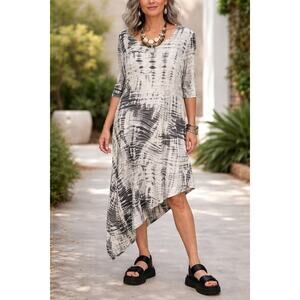 Bryn Walker Short Sleeve Asymmetric Hem Shift Dress, Tie Dye Pattern, Size Small